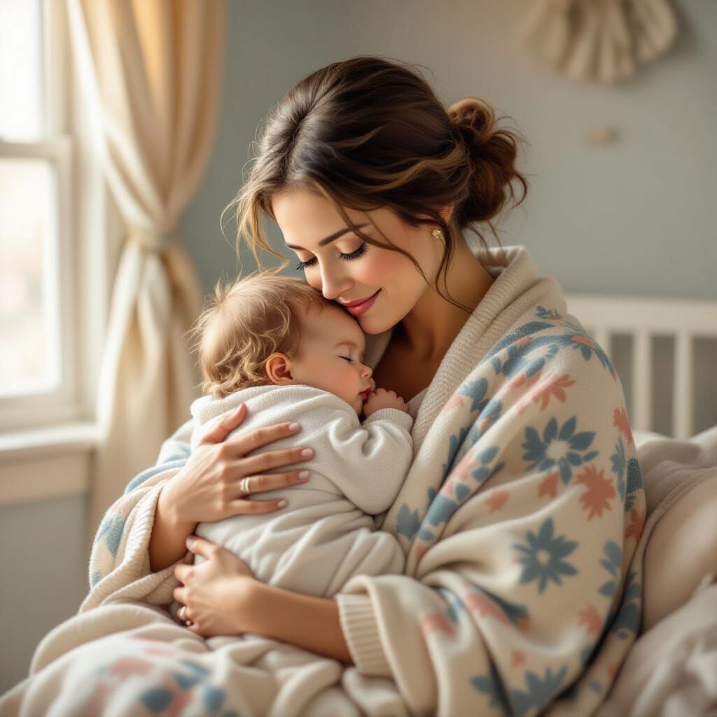 Tender Mother and Baby Embrace in Soft Painterly Style