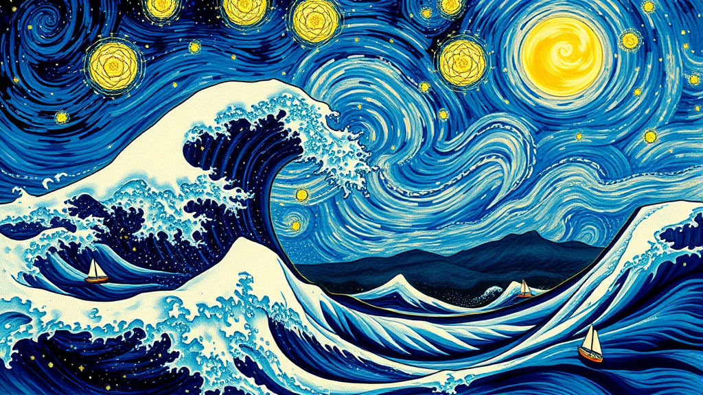 Surreal Seascape: Wave Merges with Starry Night Sky