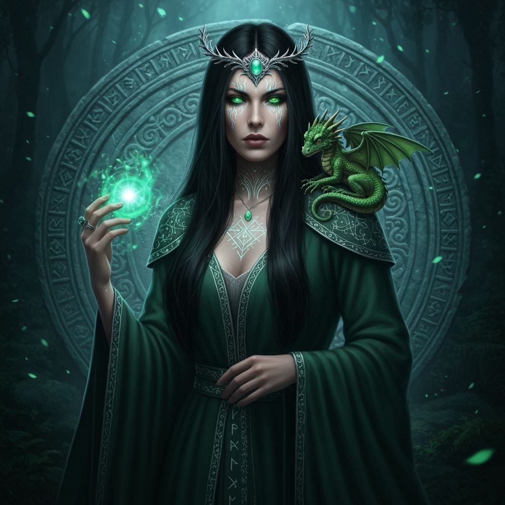 Gothic Sorceress with Dragon in Digital Painting