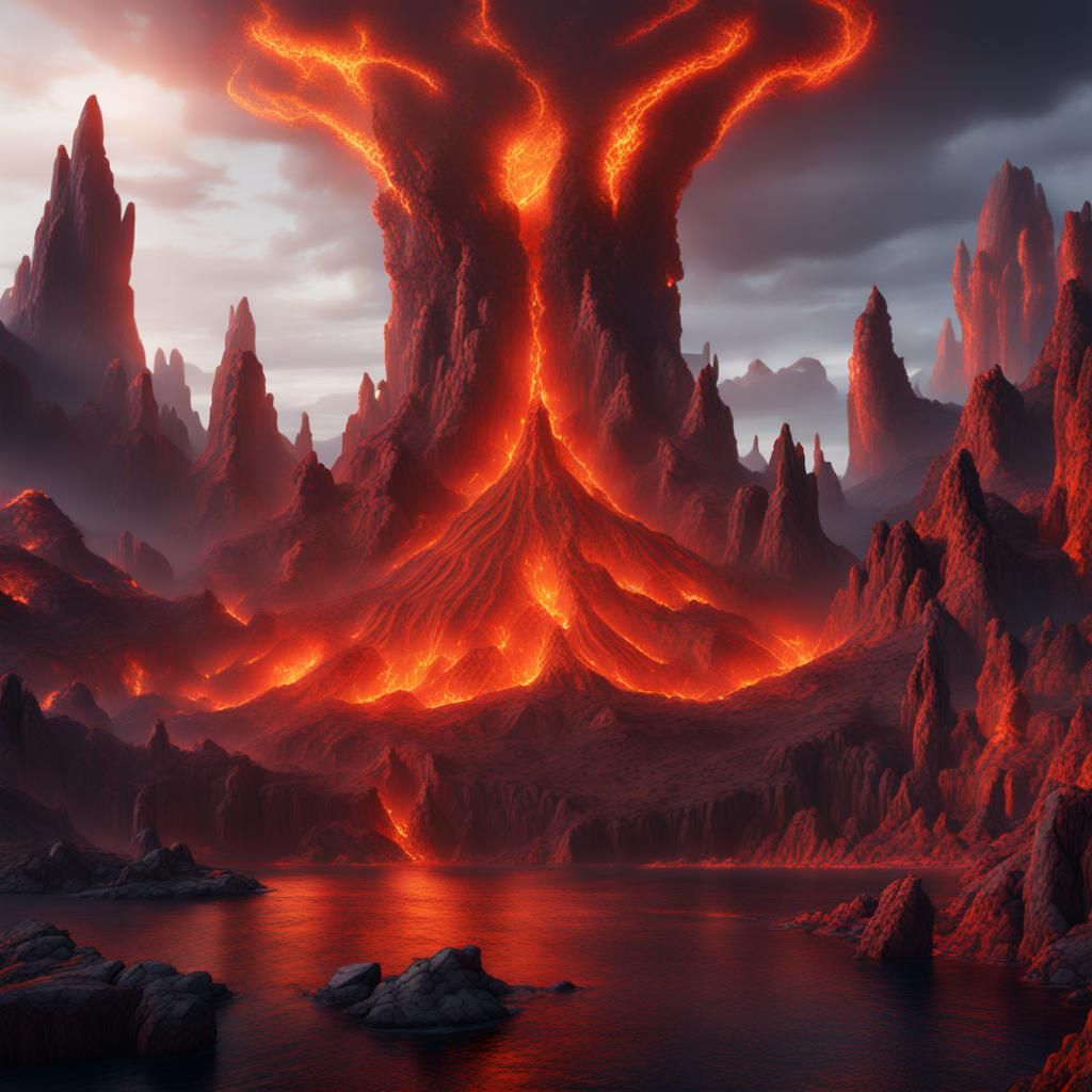 Detailed Matte Painting of a Magma Island