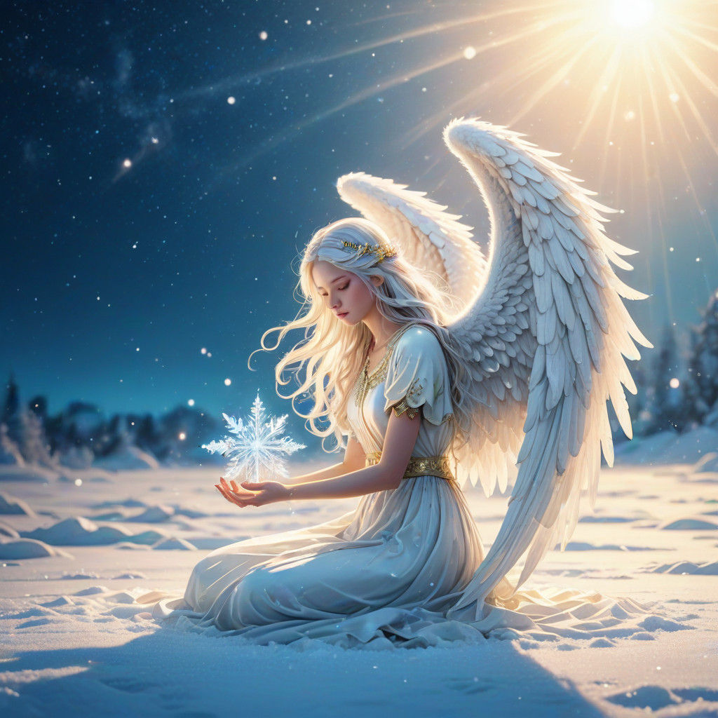 Glowing Angel in Iridescent Snow