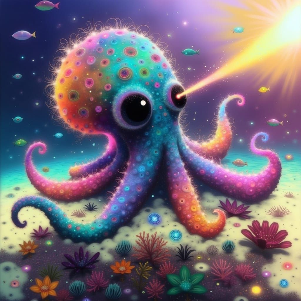 Whimsical Pastel Octopus in Coral Reef Paradise