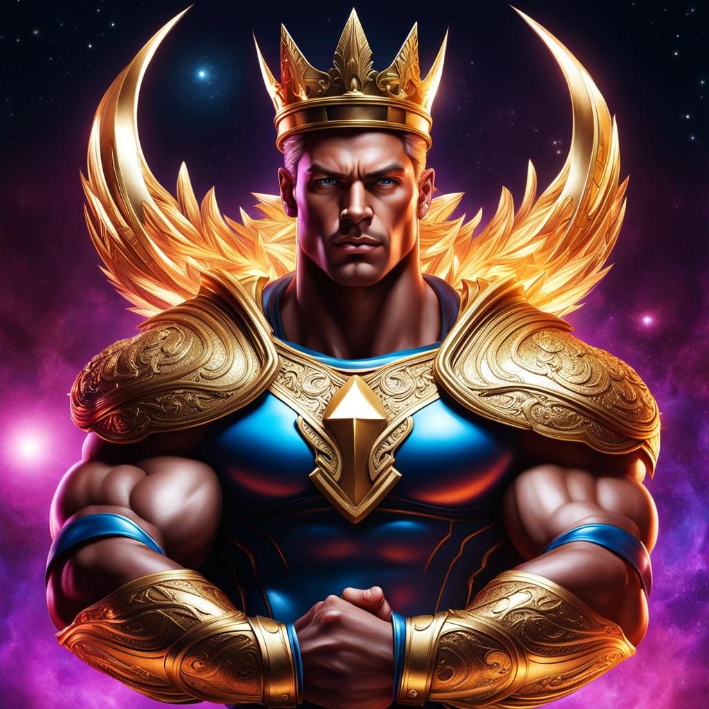 Warrior King with Crown in Cosmic Style