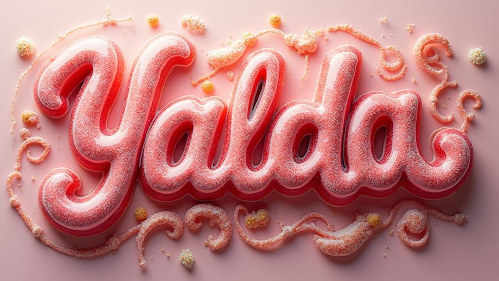 Majestic Cursive Word Yalda in Vibrant Candy-Coated Script