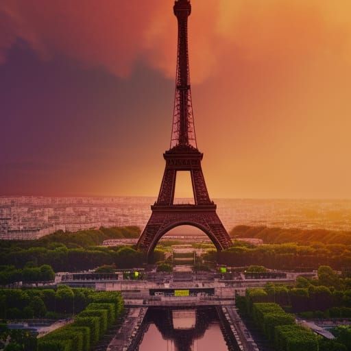 Eiffel Tower Sunset: Detailed Matte Painting