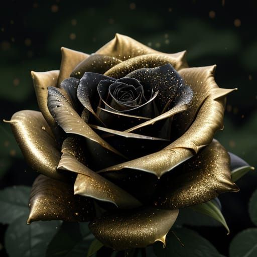 Black Lightning Rose with Gold and Diamond Dust