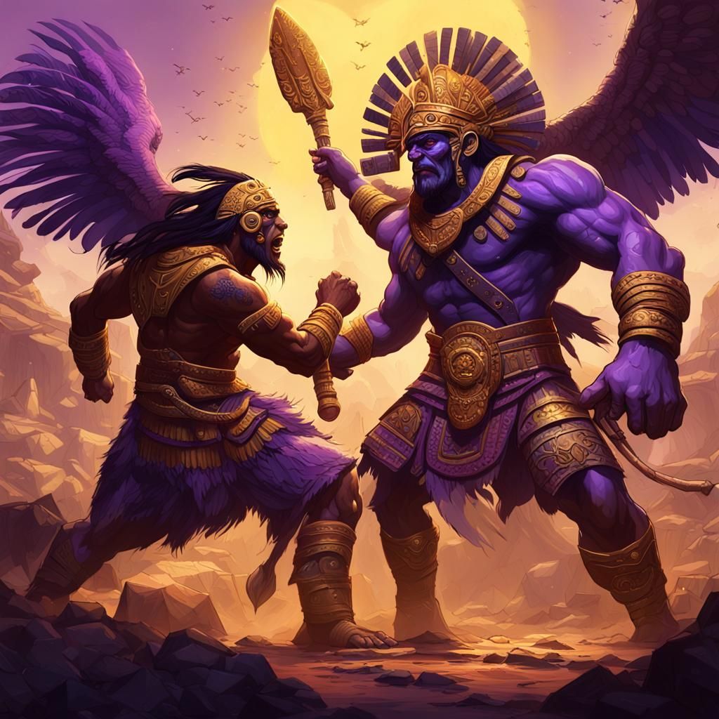 Aztec Gods Clash with Mephilimmaliens: Dark Fantasy Art