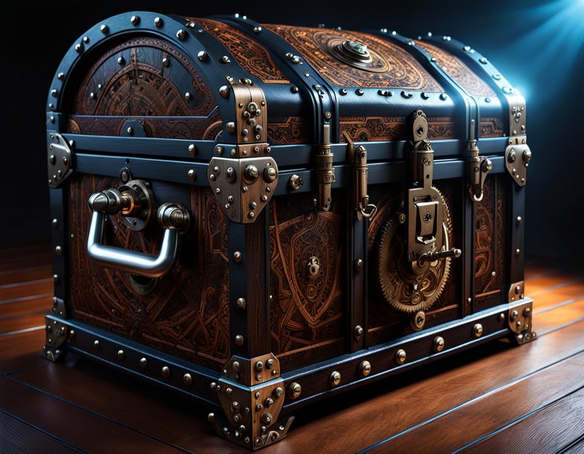 Mysterious Steamer Trunk with Glowing Runes