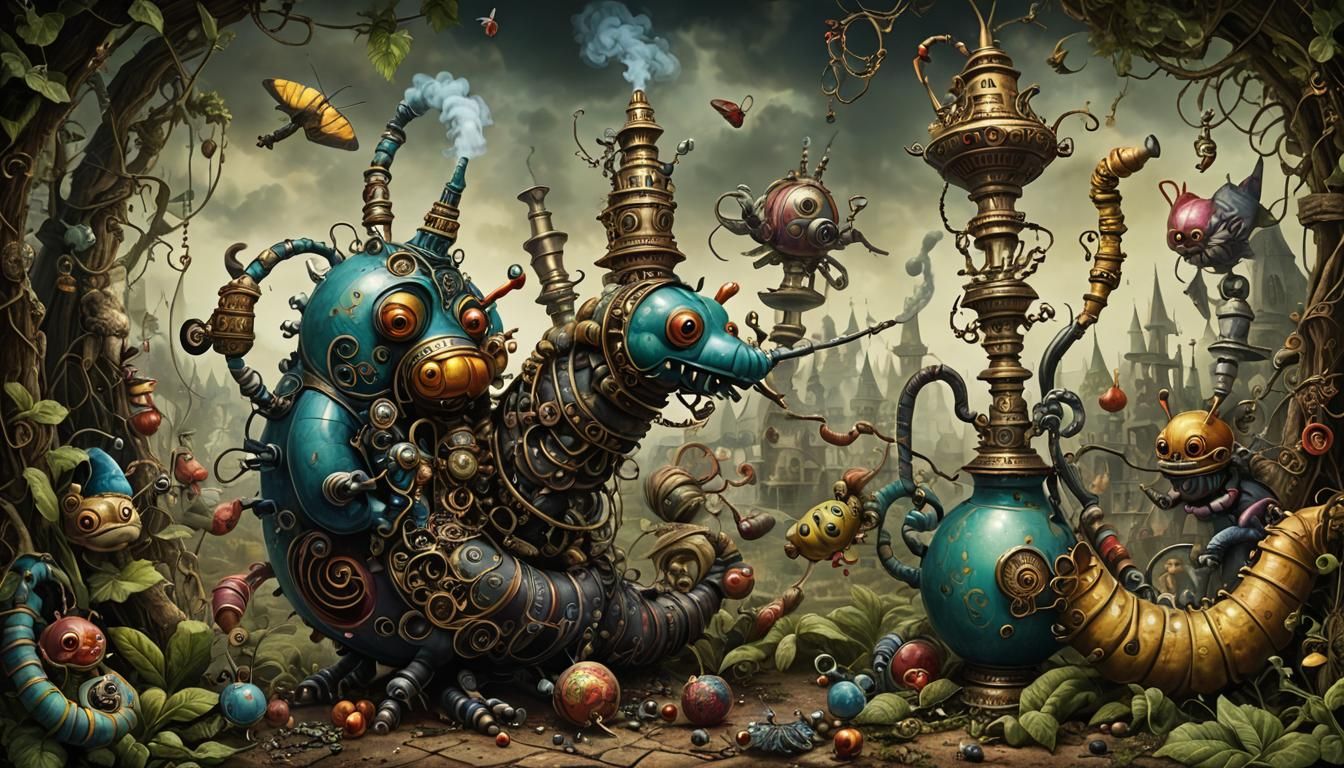 Hookah-Smoking Caterpillar Summons Alice in Surreal Art