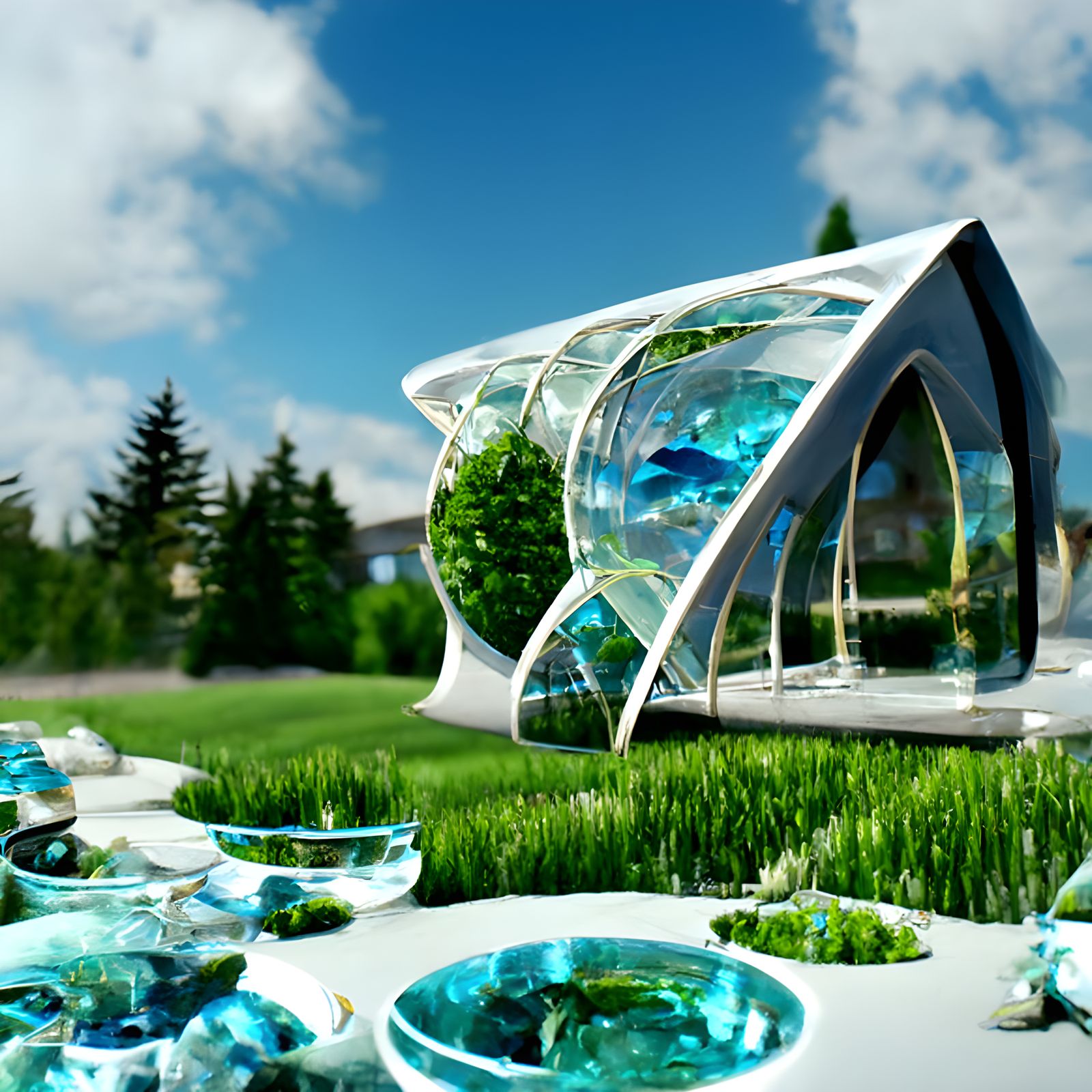 Organic Fishbowl Architecture: Solarpunk Glass Building