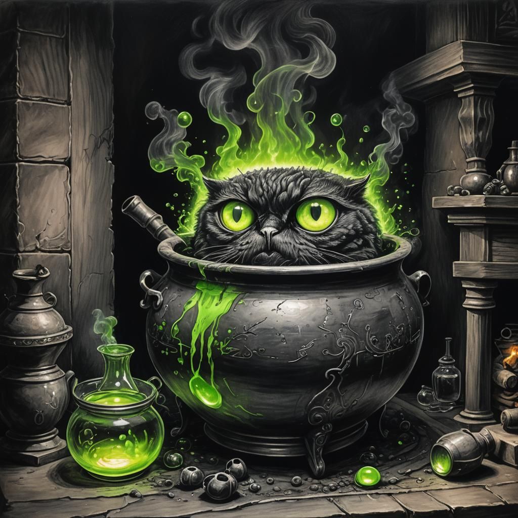 Mystical Living Pot Brews Potion: Charcoal Drawing