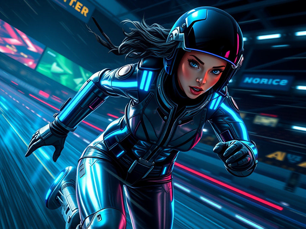 Futuristic Rollerball Action in Cyberpunk Style