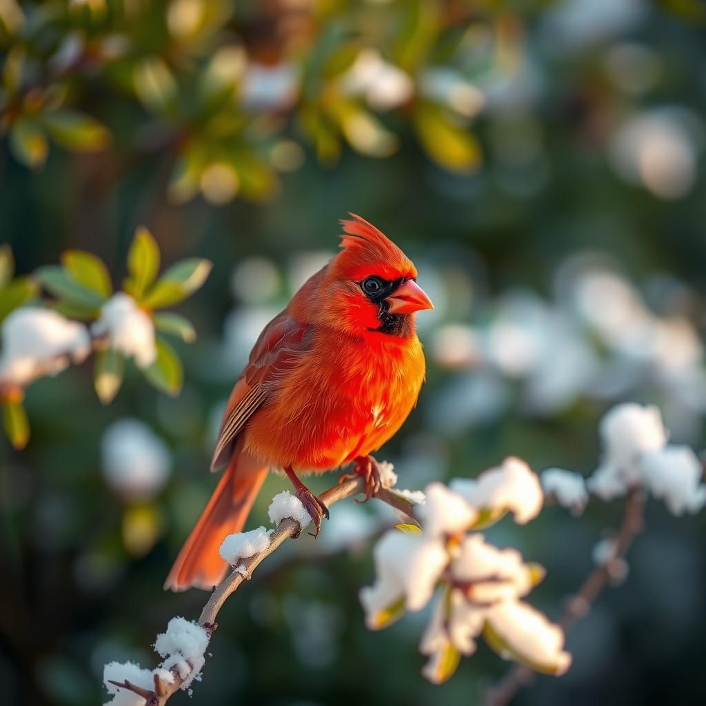 Majestic Scarlet Cardinal in Winter Landscape