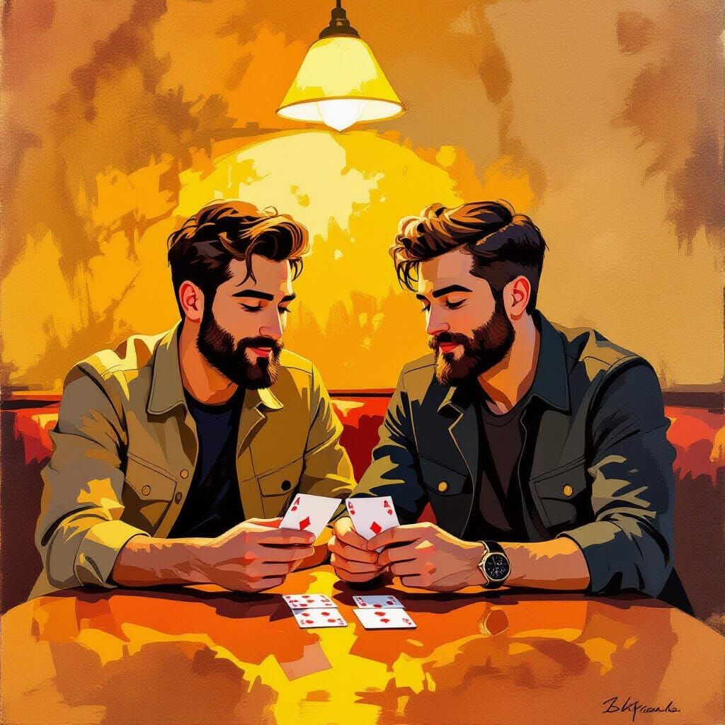 Cozy Card Game in Gouache Style