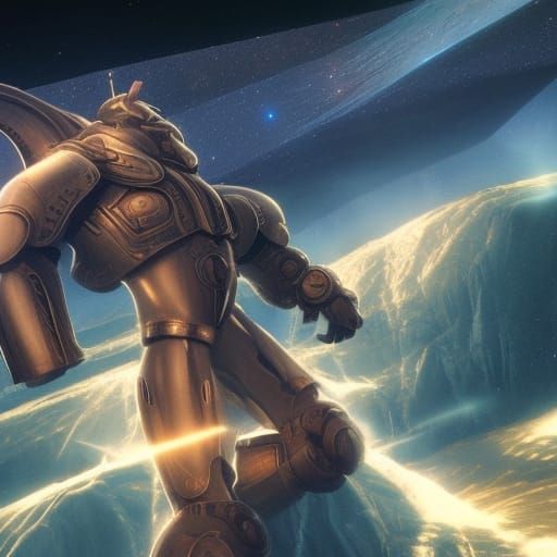 Cosmic Man in Hexagonal Armor, Digital Art