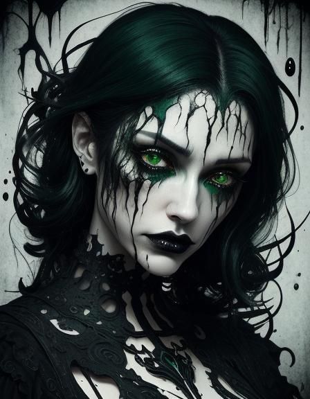 Gothic Mournful Face in Surreal Ink Art