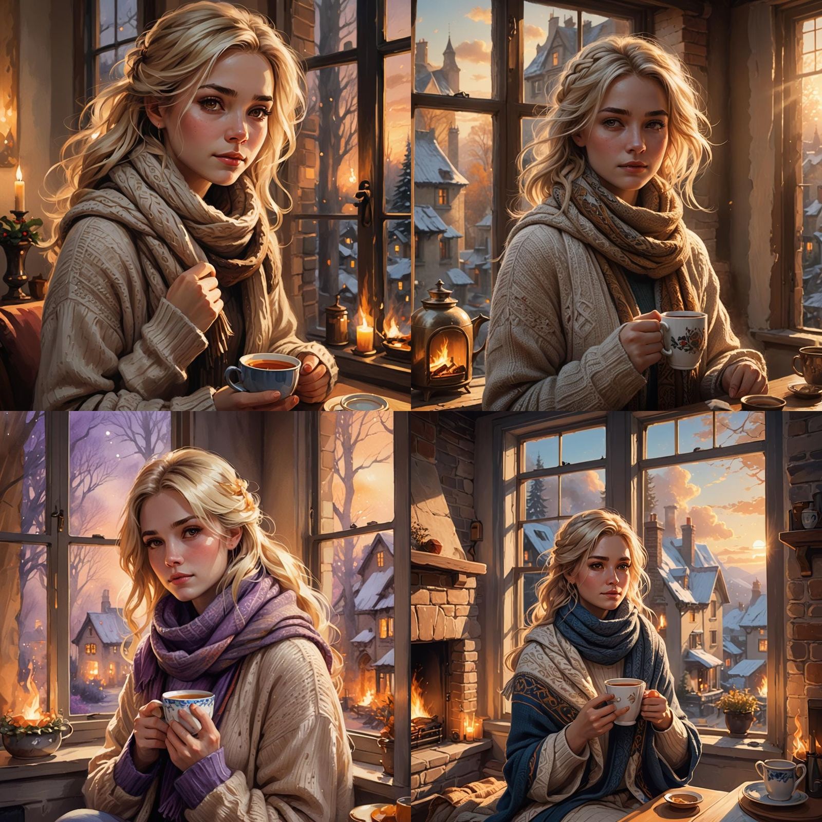 Girl with Tea by Window, Detailed Matte Painting