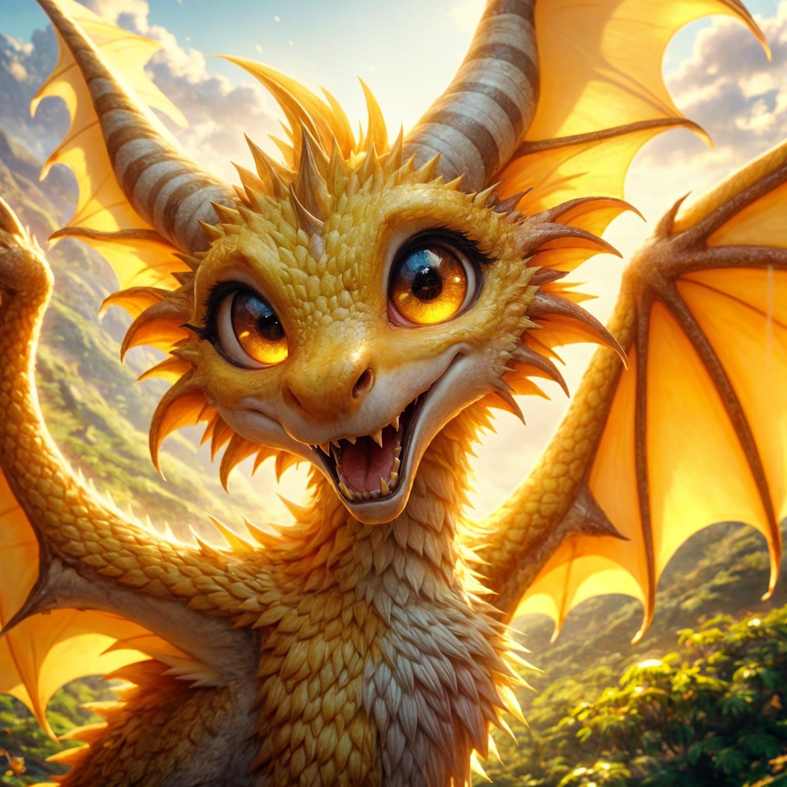 Pastel Yellow Dragon Basks in Sunshine