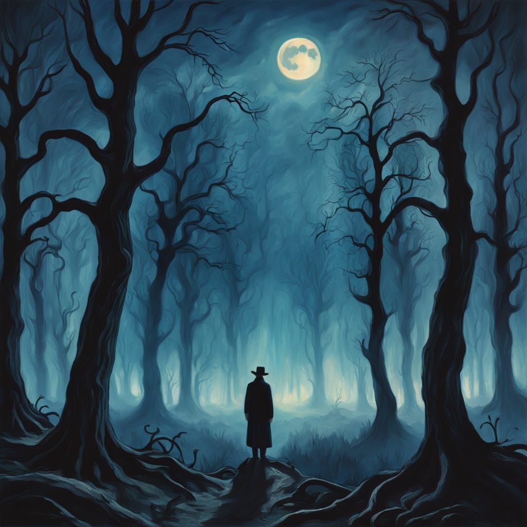 Dreamlike Forest Landscape in Haunting Expressionist Style