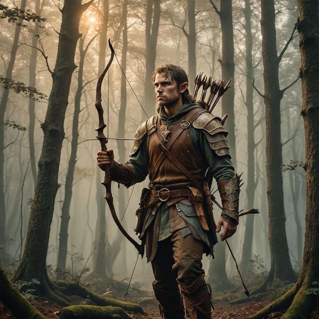 Half Elf Woodsman in Misty Forest