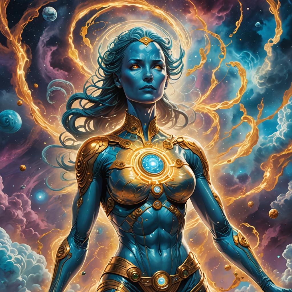 Female Dr. Manhattan in Cosmic Fantasy Art