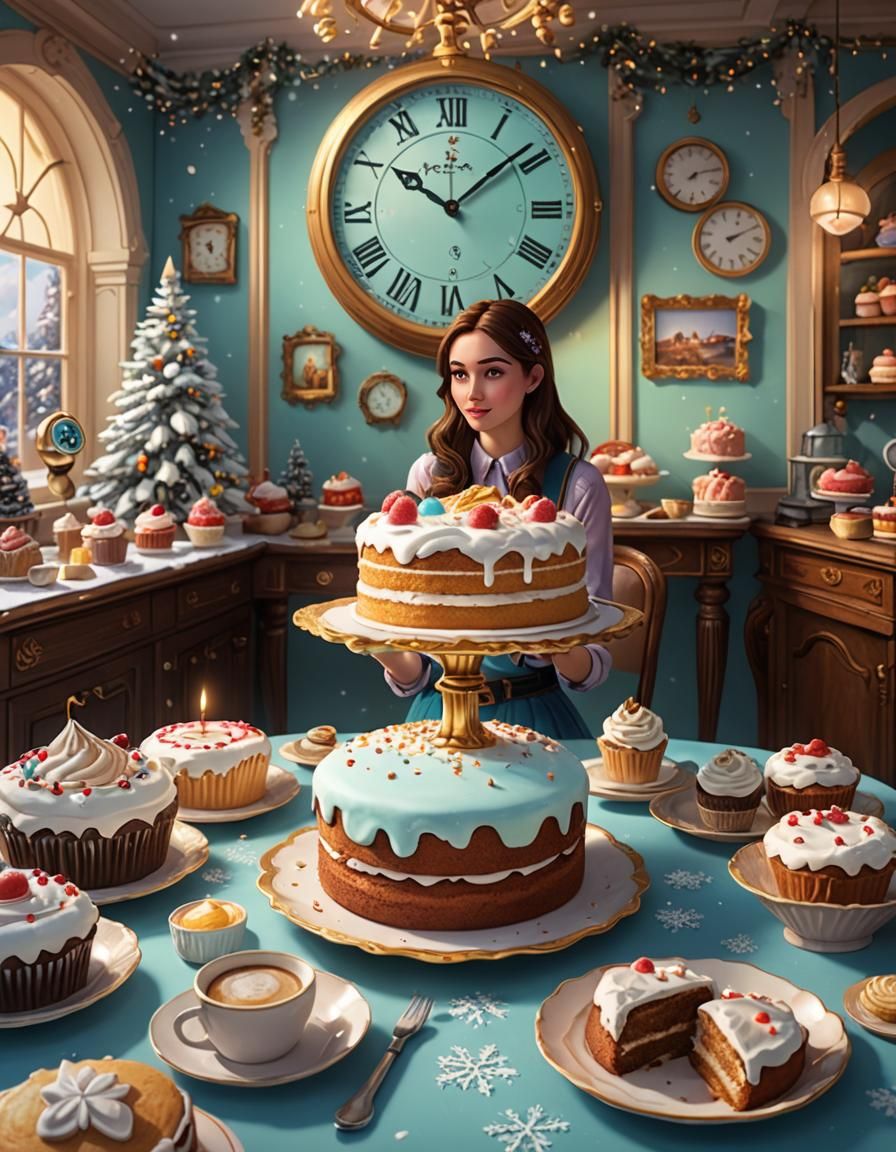 Snow Cakes and Girl in 3D Digital Art
