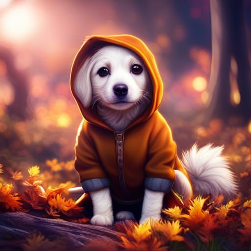 Puppy in Hoodie: Fall Fantasy Art