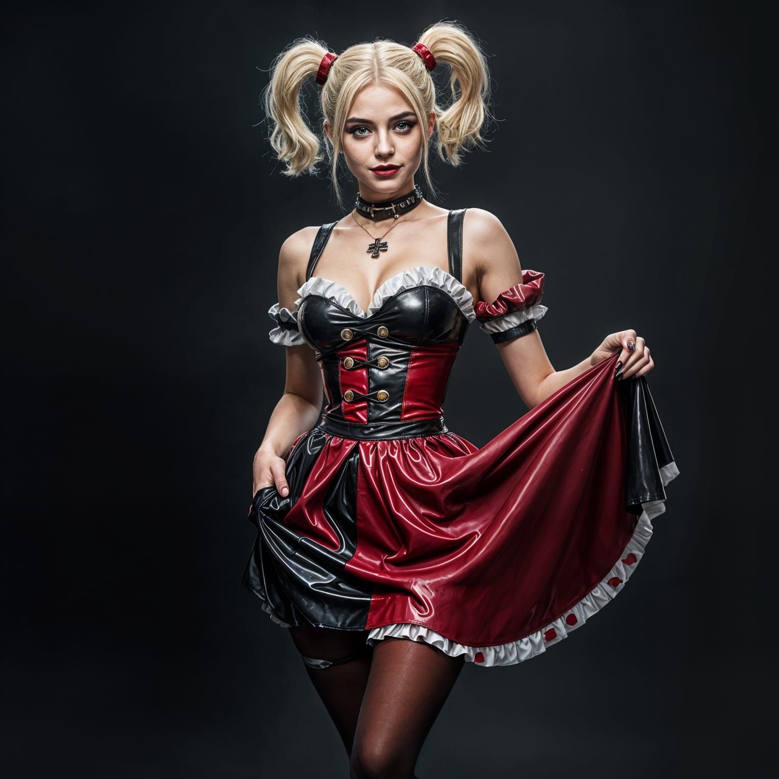 Hyperrealistic Harley Quinn in Latex Dirndl