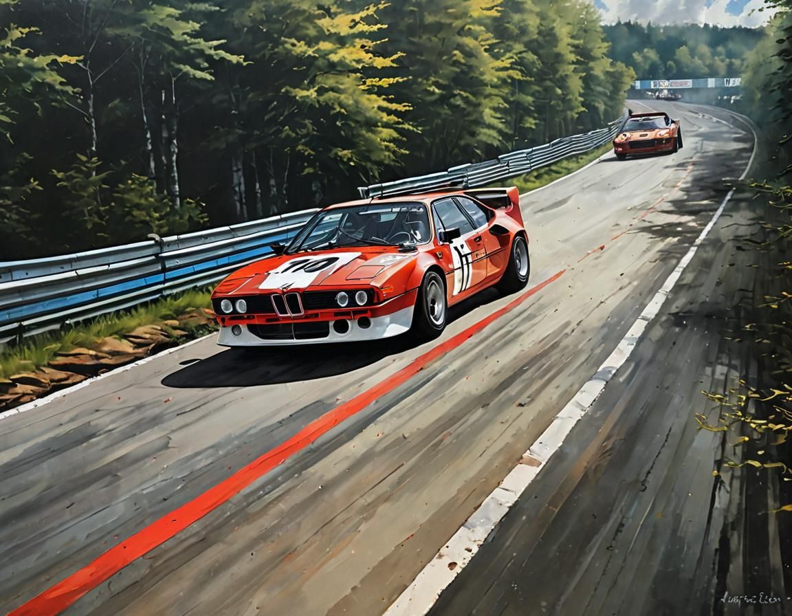 BMW M1 Races Nürburgring in Surreal Acrylic Painting