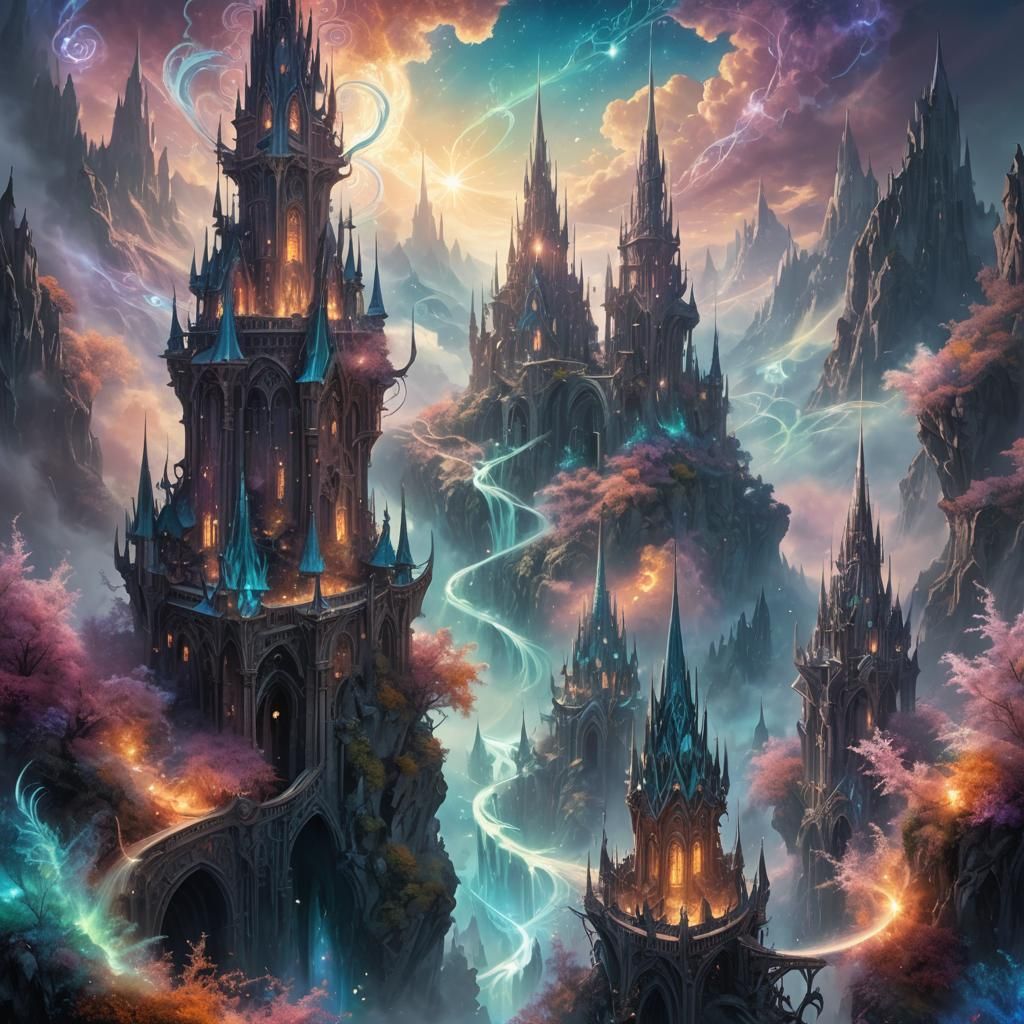Ethereal Dreamscapes: Crystalline Spires in Luminescent Mist