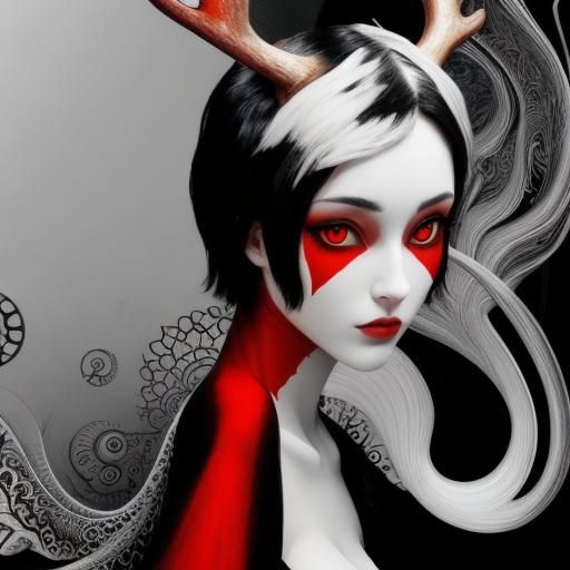 Faun Girl with Deer Antlers in Dystopian Art