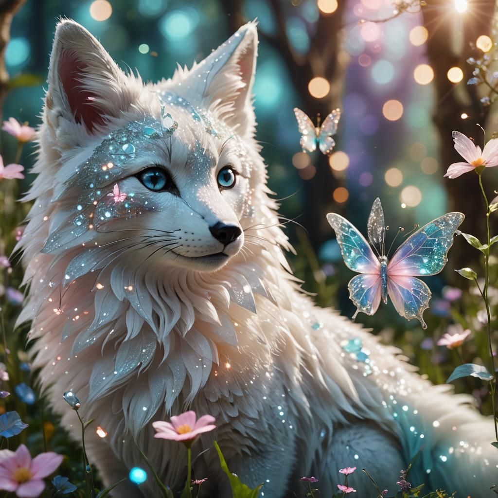 Enchanted Garden: Crystal Butterfly and White Fox