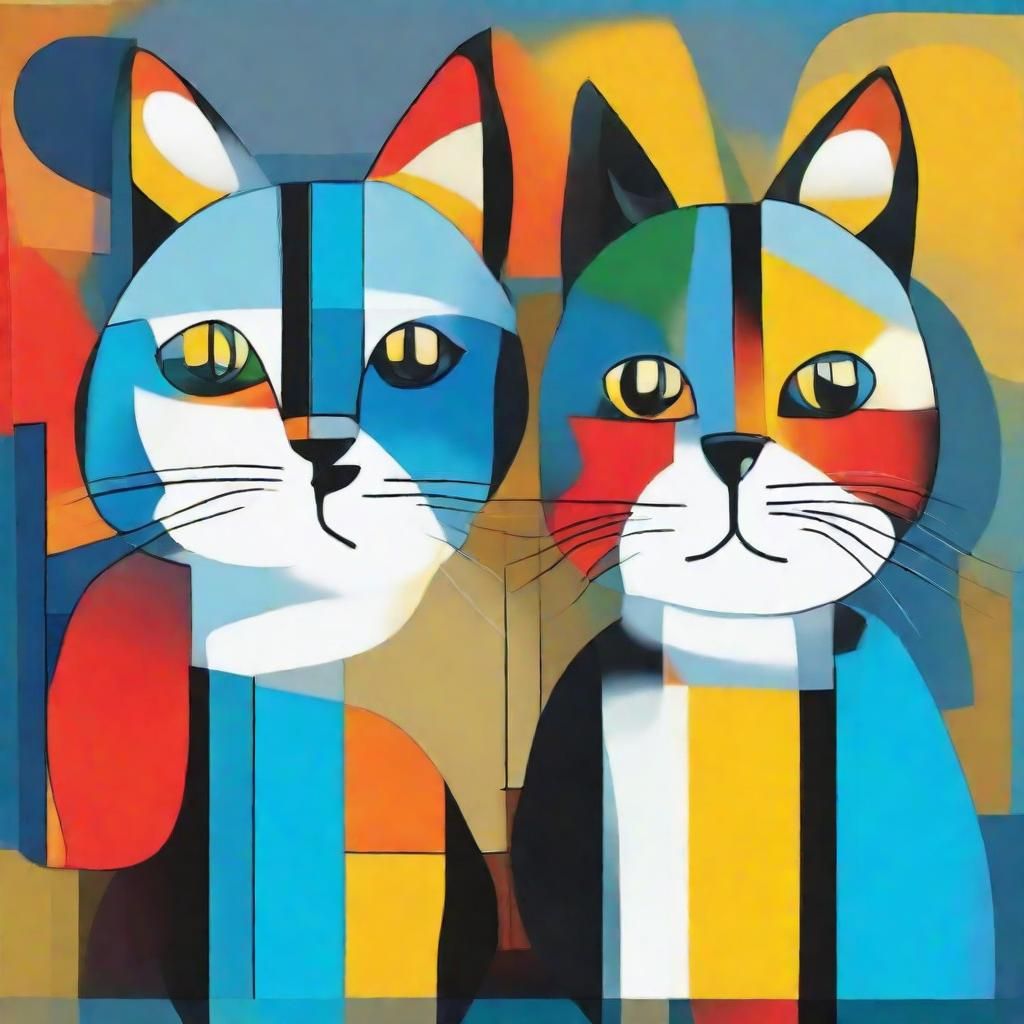 Cubist Pop Art: Two Cats in Digital Screen Print Style