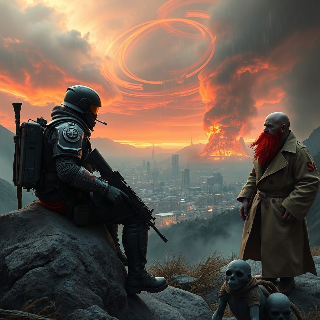 Cyberpunk Warrior in Dystopian Landscape