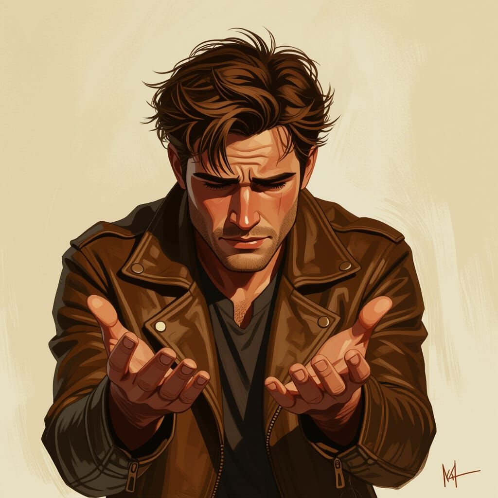 Expressive Man Reaching Out, Digital Art Style