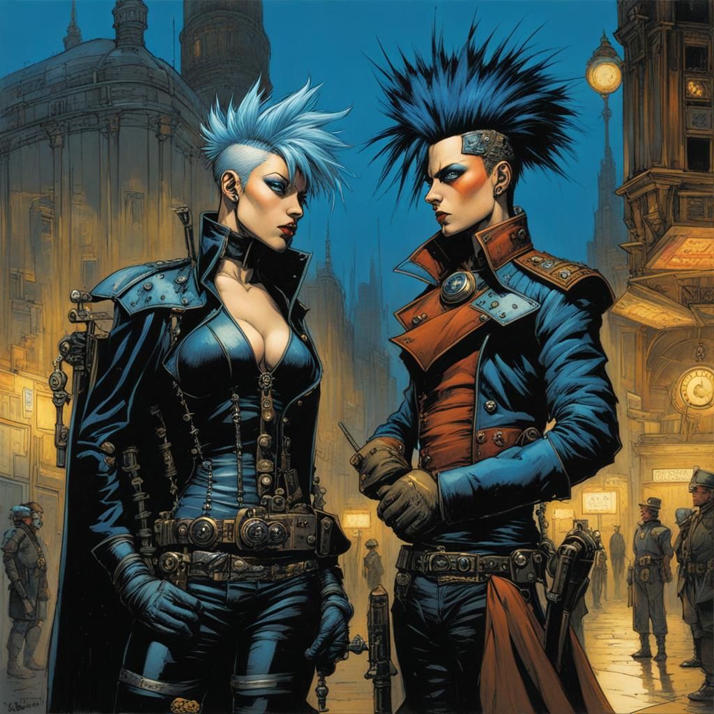 Electro in Victorian Steampunk Metropolis, Oil Painting