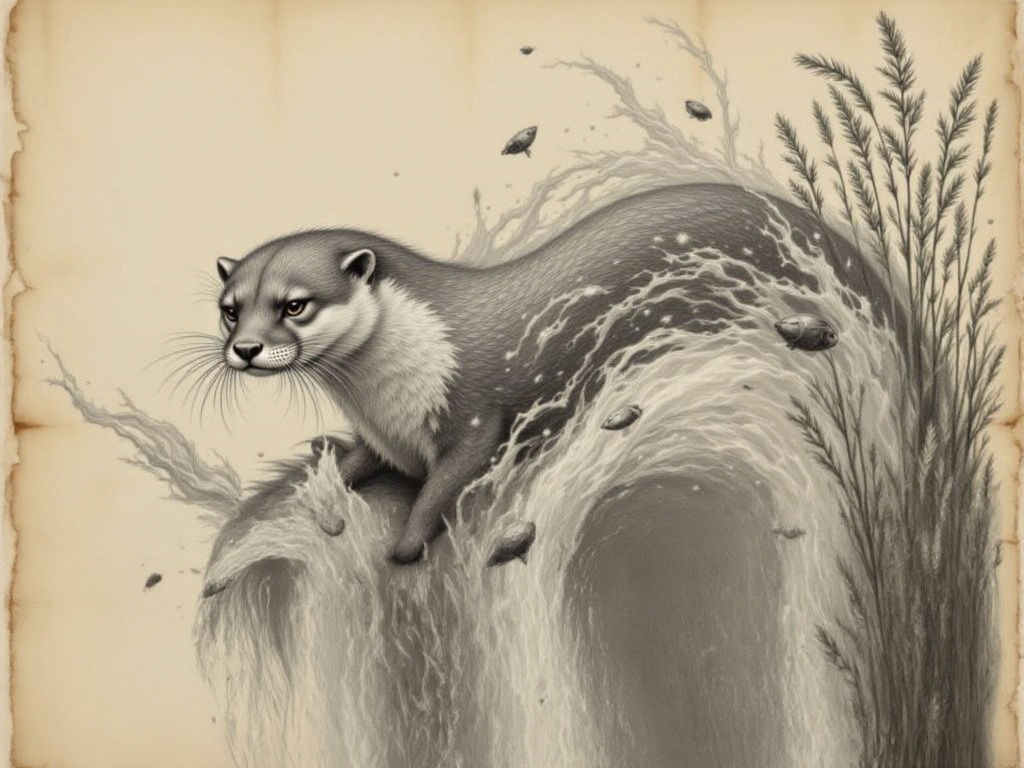 Otter Diving for Salmon in Renaissance Charcoal Style