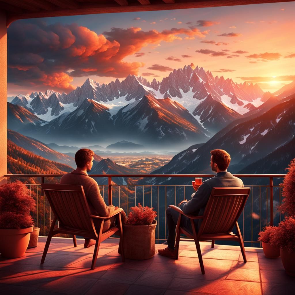 Couple's Sunset View of the Alps: Digital Matte Painting