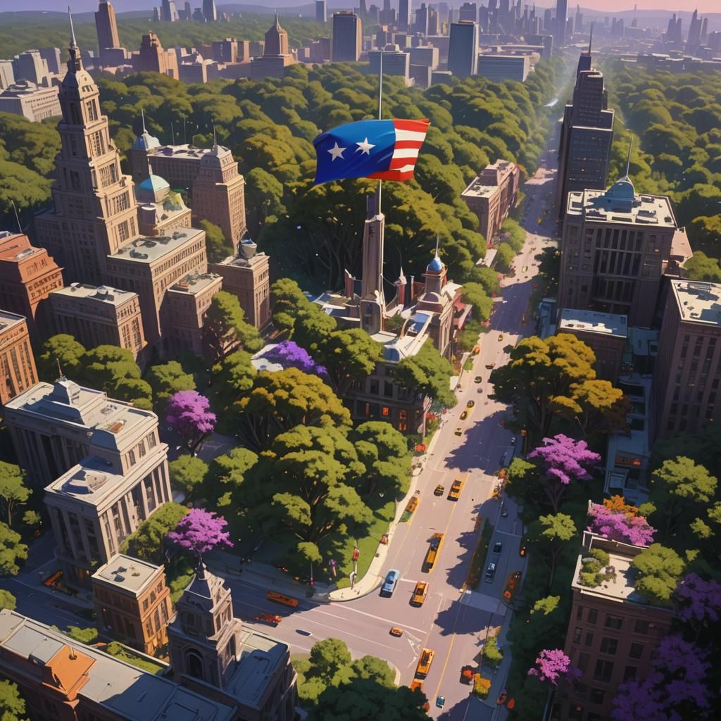 Texas Flag Waving Over Futuristic Forest City