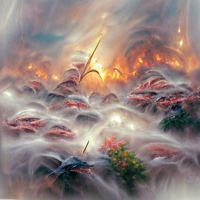 Ethereal Fantasy Mustafar Landscape in Kinkade Style