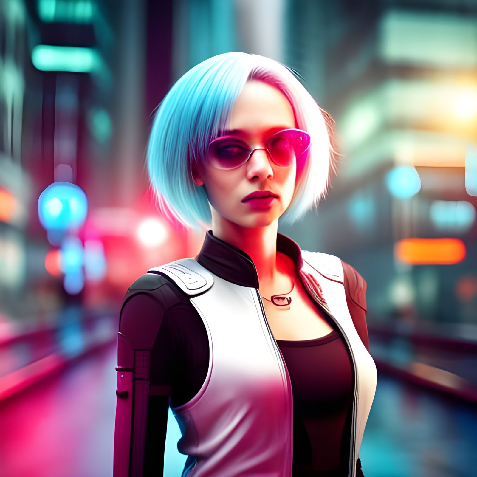 Cyberpunk Lady in Futuristic Cityscape