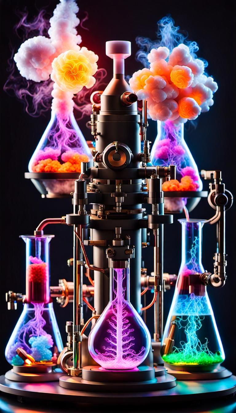 Hyperdetailed Organic Shapes in Neon Lit Lab