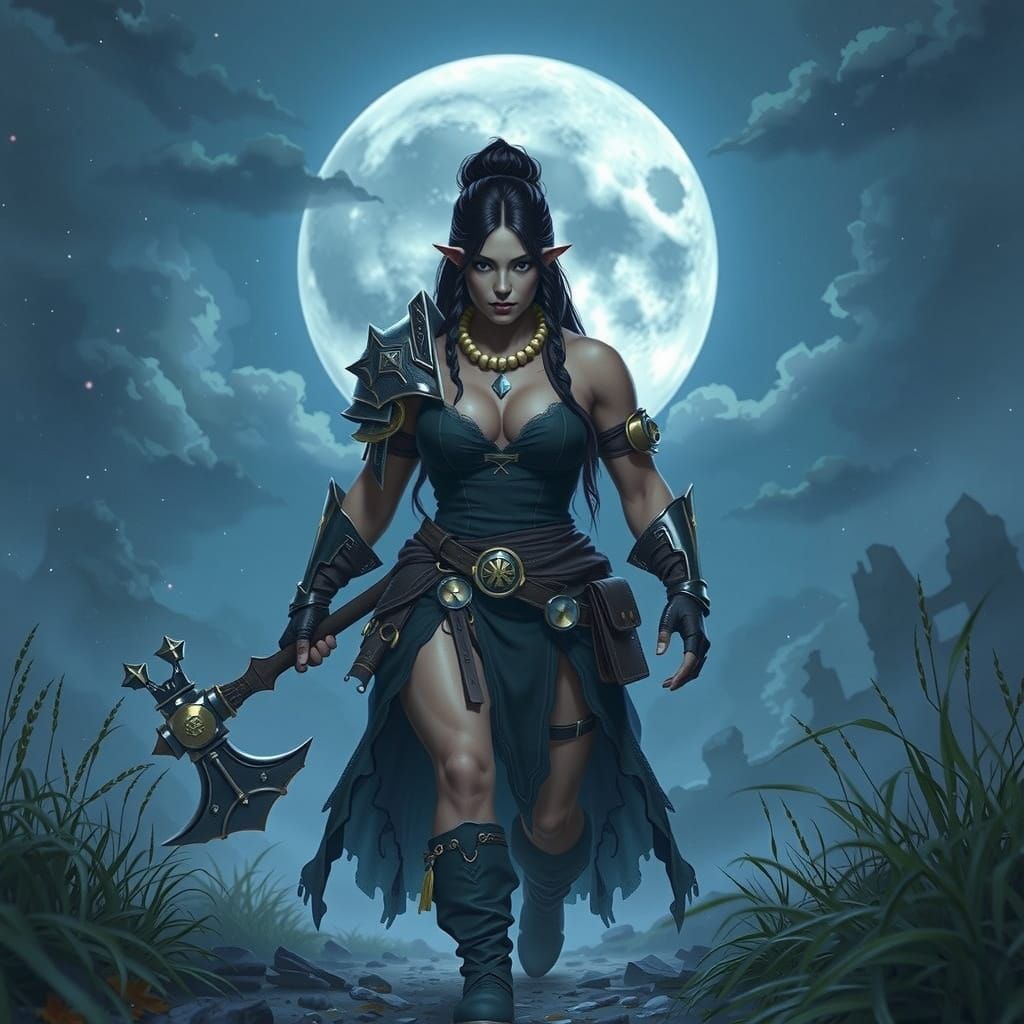 Muscular Female Dwarf in Moonlight: Hyperrealistic Art