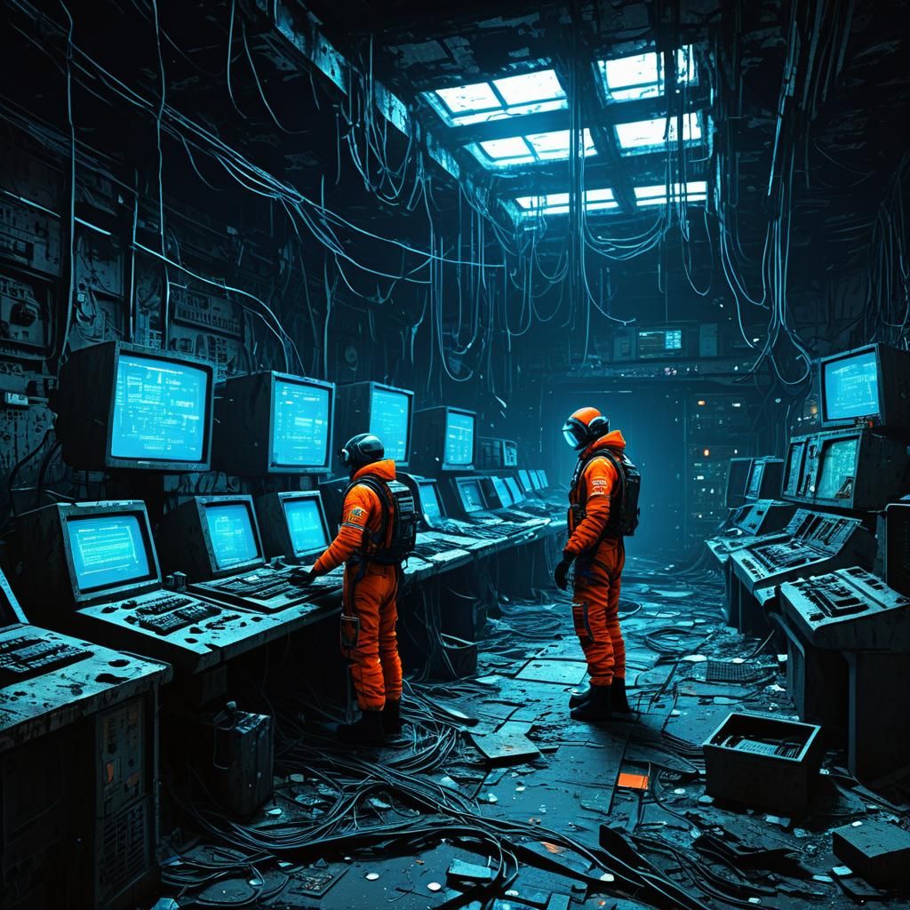 Dystopian Control Room in Cyberpunk Style