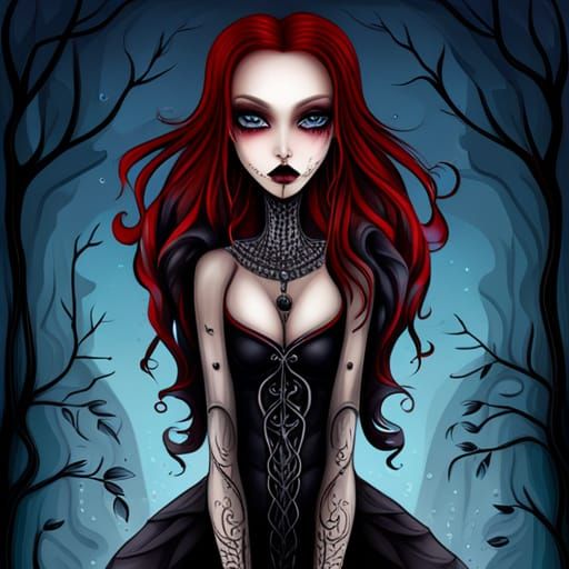 Elegant Gothic Vampire with Piercings in Abstract Art