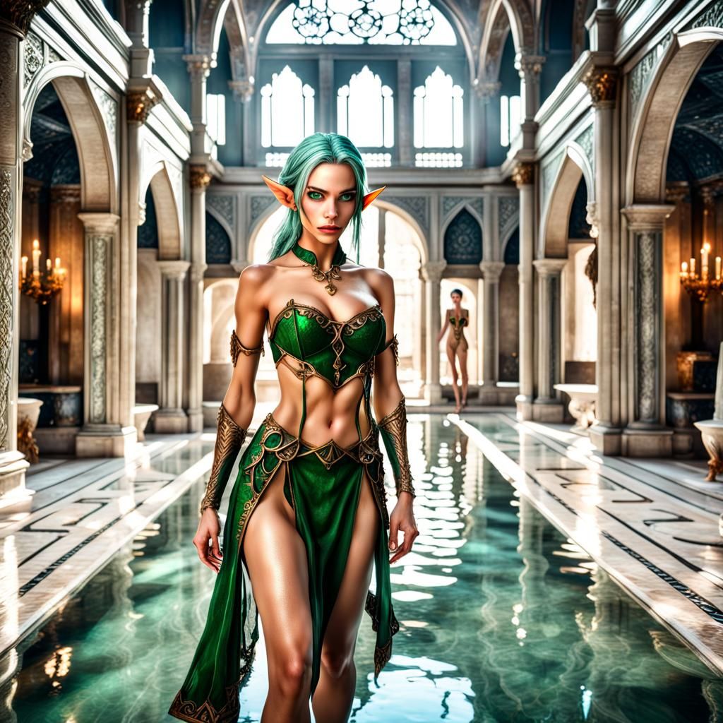 elven model at the hot baths