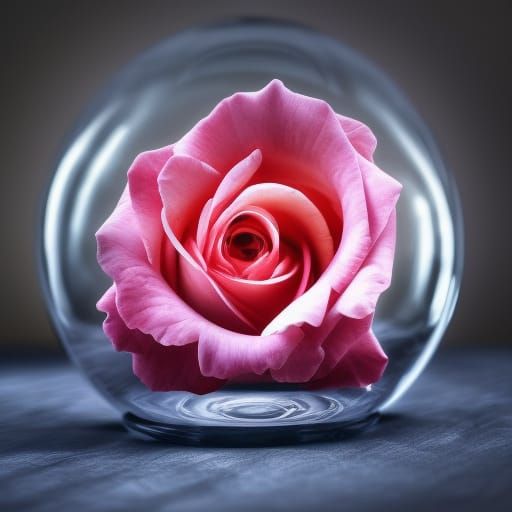 Dark Rose in Glass Bubble: Hyperrealistic HDR Image