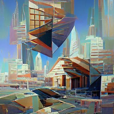 Geometric Modern City as Oil Painting