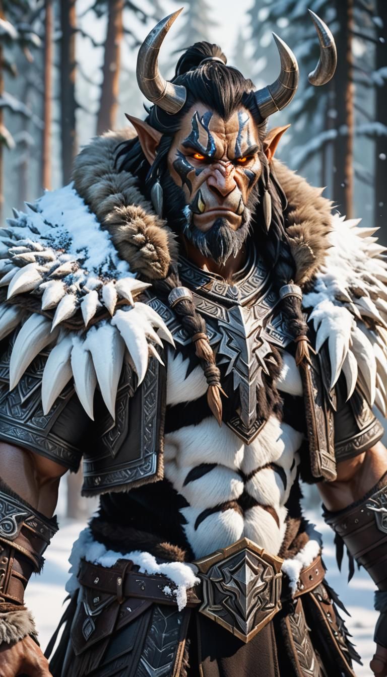 Fierce Furry Humanoid with Cow Ears in Warcraft Style