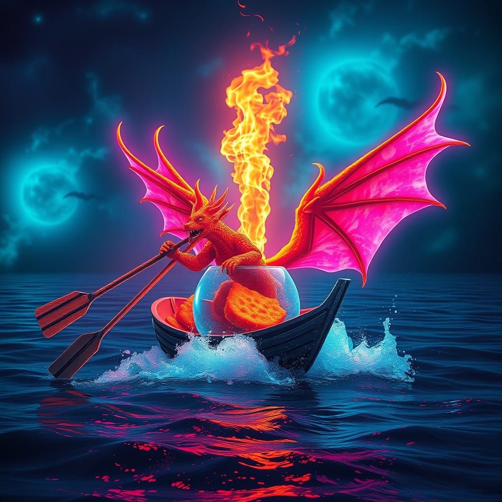 Surreal Dragon Wings with Devil Fire, Digital Art